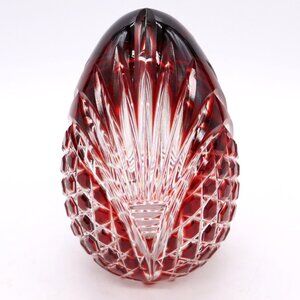 Magda Nemeth Ruby Cut to Clear Crystal Egg Paperweight Signed LE 367/950 Vintage